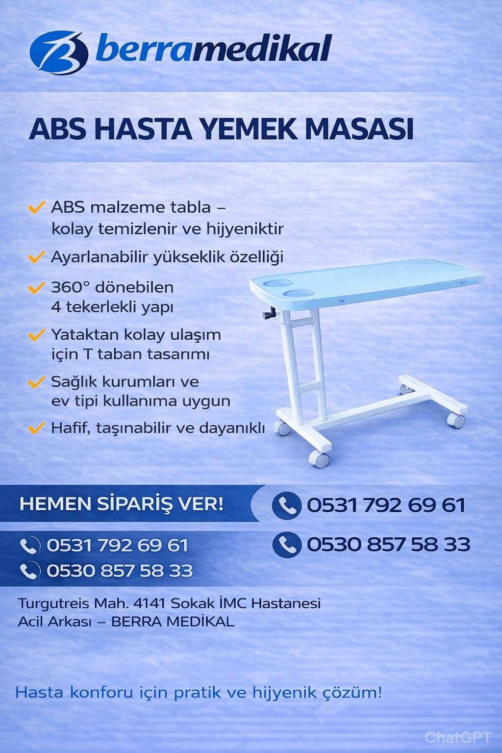Hasta Yemek Masası ABS