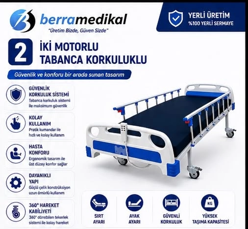 İKİ MOTORLU ALÜÜMİNYUM KORKULUKLU HASTA KARYOLASI