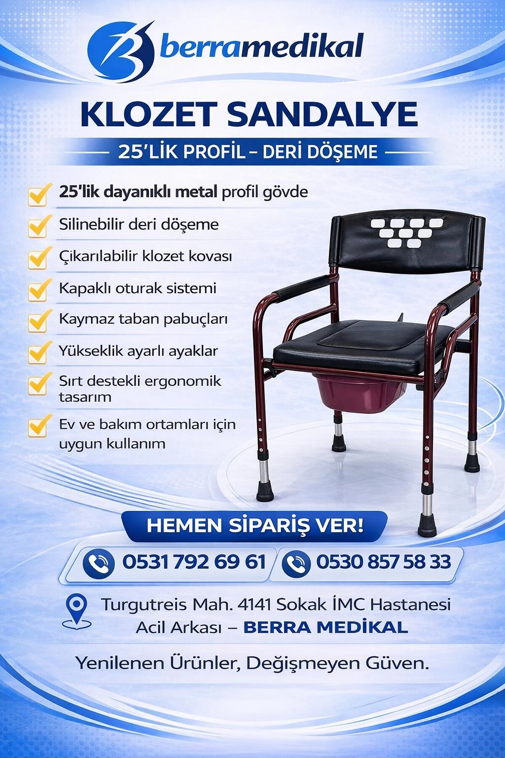 Klozet Tuvalet Sandalyesi Deri Döşeme